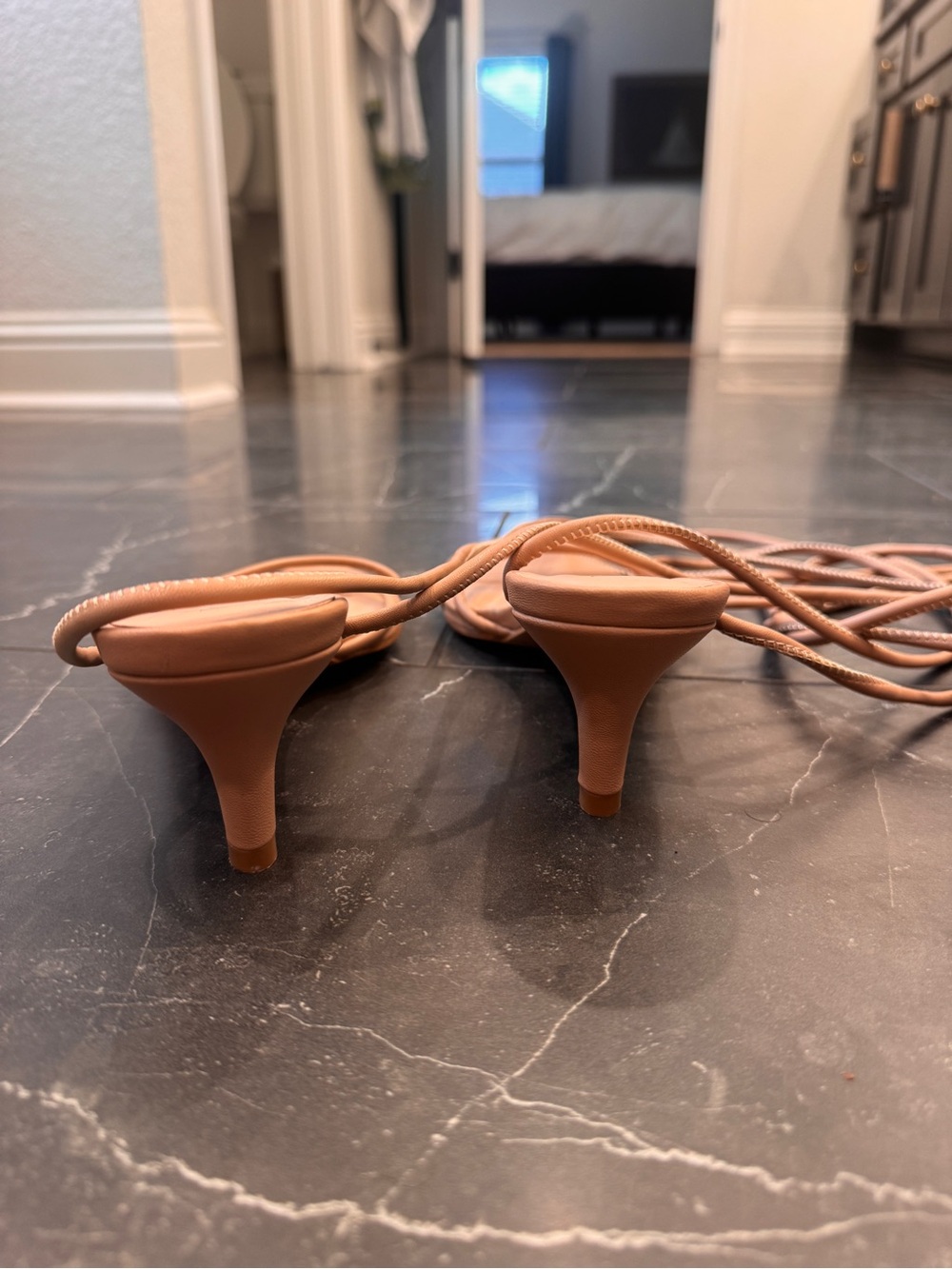 Vici Tan Lace-Up Mini Kitten Heel Sandals - Picture 3 of 5